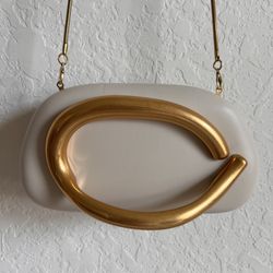 Chic Cream and Gold Crossbody Bag Elegant Clutch Evening Wedding Party Purse