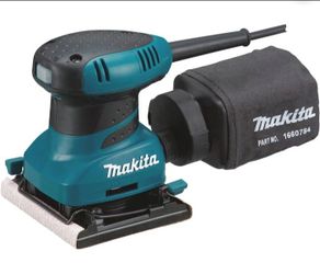 Makita 1/4" Finishing Sander with punch plate, dust bag, and case.