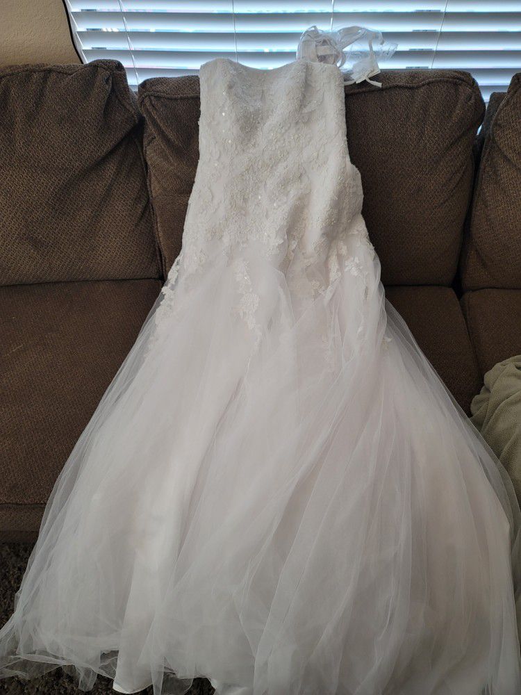 Davids White Floral Wedding Dress Size 4