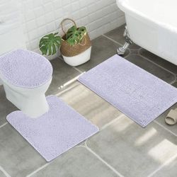 3 Piece Bathroom Rug Bath Mat Bath Contour Bath Toilet Lid Cover Set