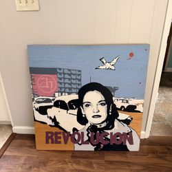 Large Revolucion Painted Wood Board Art Work 