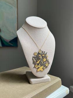 Vintage Large Floral & Bird Statement Pendant Necklace on Sterling Silver Chain ( firm on price )