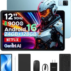 12 inch Tablet, Andriod 16, 24GB+128GB/TF 2TB Octa-Core, 2K 2000x1200 FHD+IPS, Metal Body