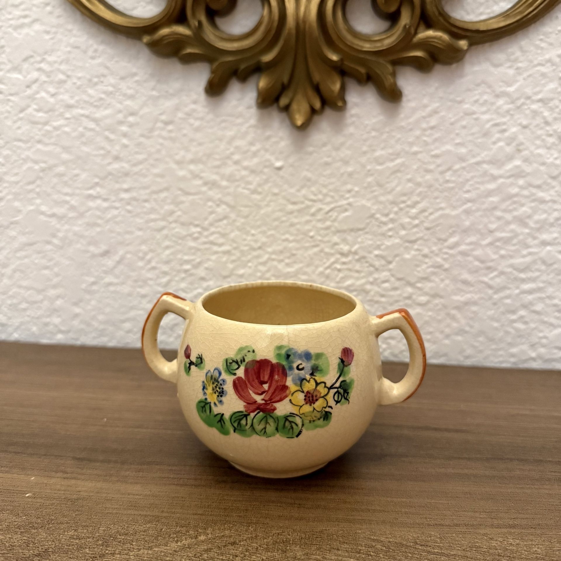 Vintage Two Handle Sugar Bowl with Floral Design – Elegant Bud Vase for Cottagecore, Traditional, or Eclectic Home Decor, Trinket