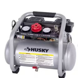 Husky 2 Gal. 135 PSI Portable Electric Oil-Free Quiet Jobsite Air Compressor with Dual Pressure Gaug