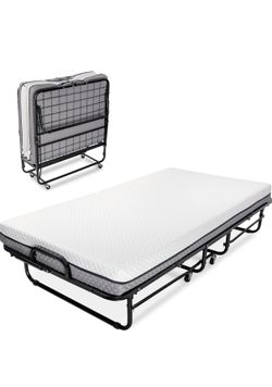 Millard Deluxe Diplomat Folding Bed with Mattress for Adults, Twin Size, Portable Foldable Bed with Luxurious Memory Foam Mattress & Super Strong Fram