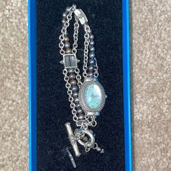 Vintage-Inspired Beaded Bracelet Watch with Mother-of-Pearl Dial 