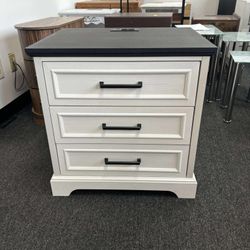 24" Wide Farmhouse Nightstand with Charging Station & 3 Drawers & Handles, End Table