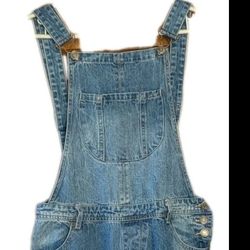 Denim Overalls Cross Back Ripped knee Distressed Jeans Size Small Signature Eight Women