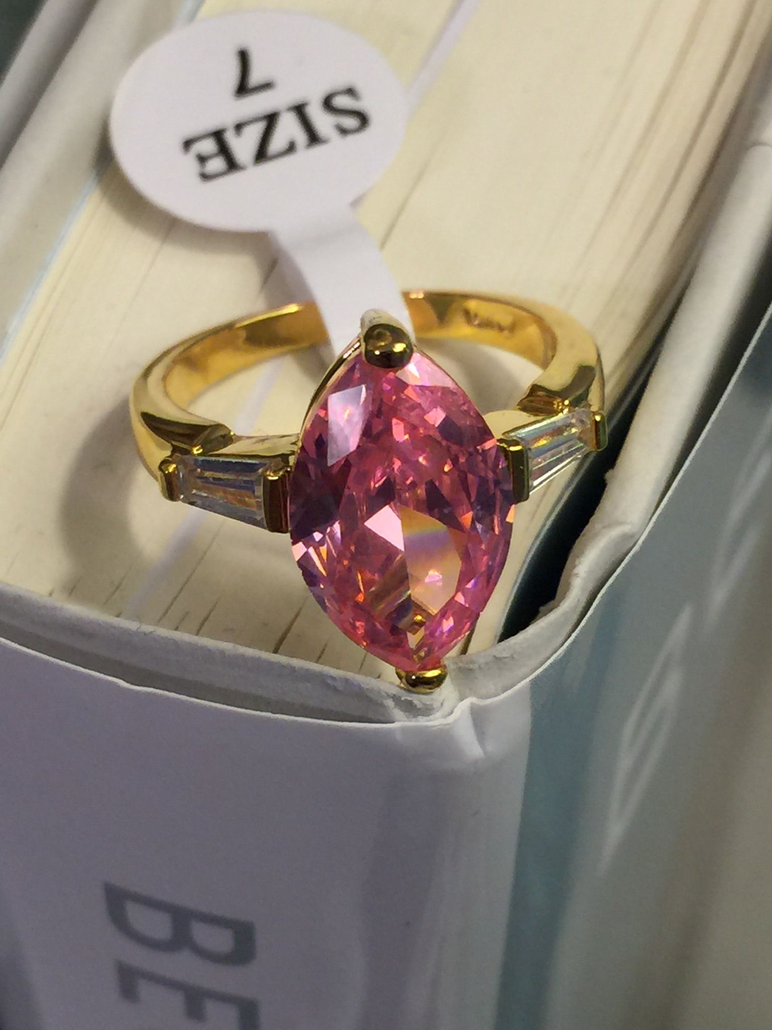 18k Gold Filled Engagement Rink With Pink Stone And Clear CZ Size 6,7,8