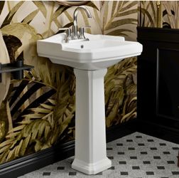 23"W x 19"D Classic Vintage Bathroom Pedestal Sink, Los Flexi 23 Inch White Ceramic Freestanding Sinks for bathrooms, Overflow, 3 Pre-Drilled Holes fo