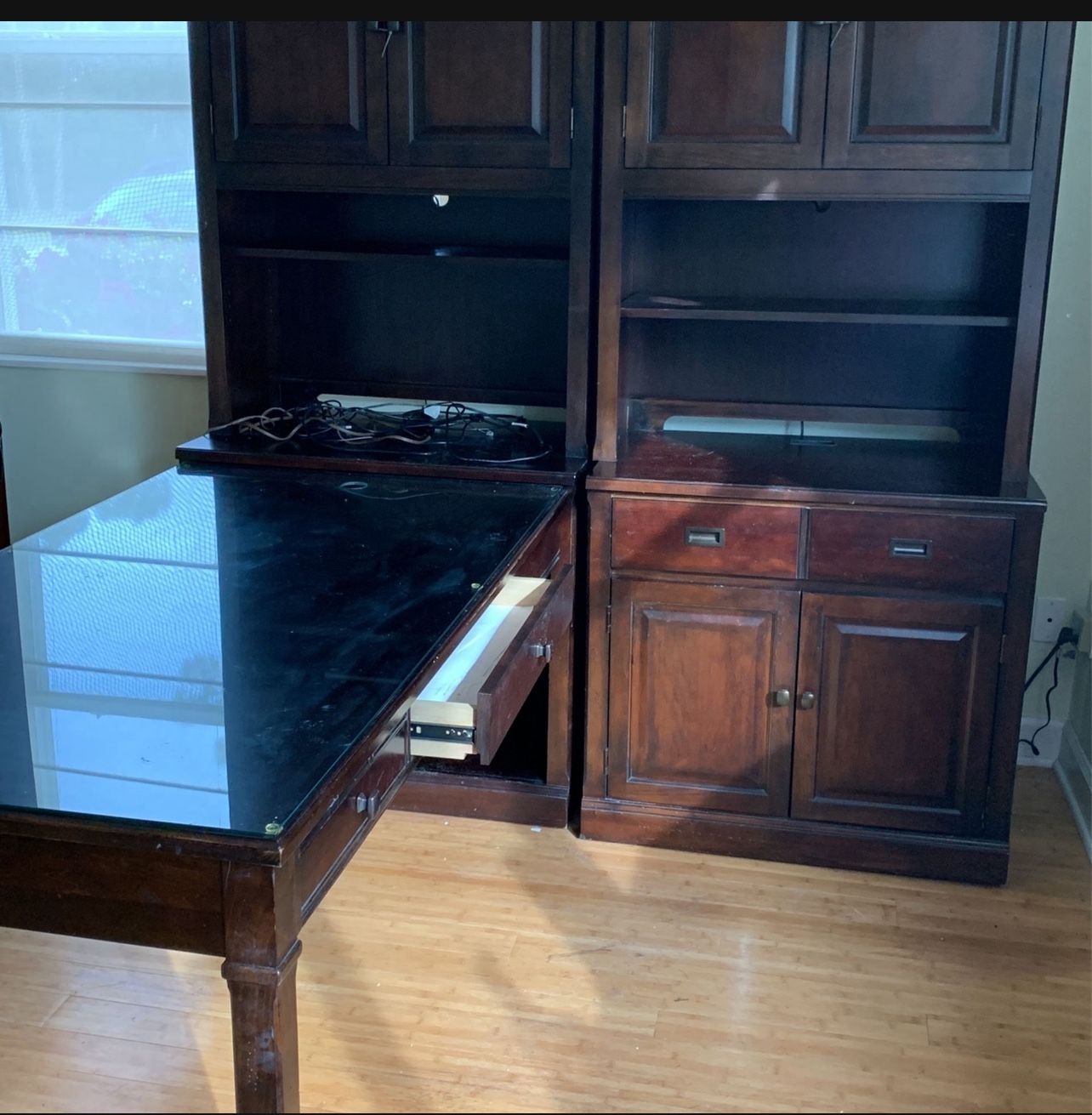 Thomasville Set Includes 2 Cabinets And A Desk With Glass Cover