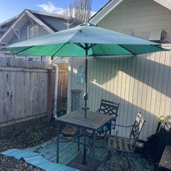 Four Person Cafe Table, Chairs And Umbrella
