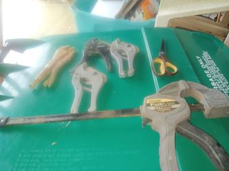 3 pvc cutters, 1 quick grip clamps and 1 scissors