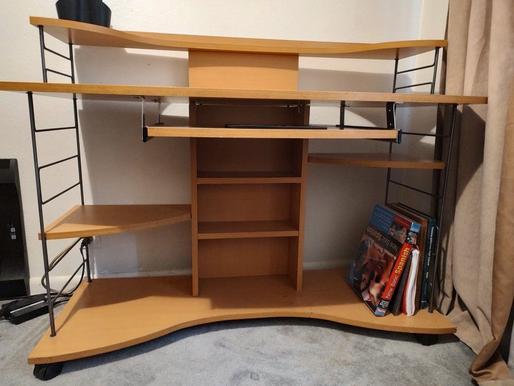 Beige Office Desk And Shelf
