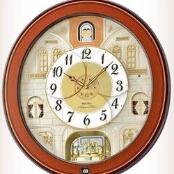 Seiko Melodies in Motion 18 Songs Wall Clock w Crystals QXM368BRH (BRAND NEW)