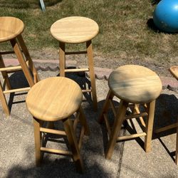 Beige wooden Stools And Food Tray Stand