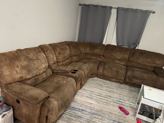 Brown Fabric Reclining Sectional Sofa