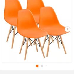 Eames Orange Pre Assembled Mid Century Modern Style Dining Chair, DSW Shell Plastic Side Chairs (Set of 4)