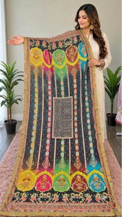 Multicolored Banarasi silk dupatta with vertical stripes and circular