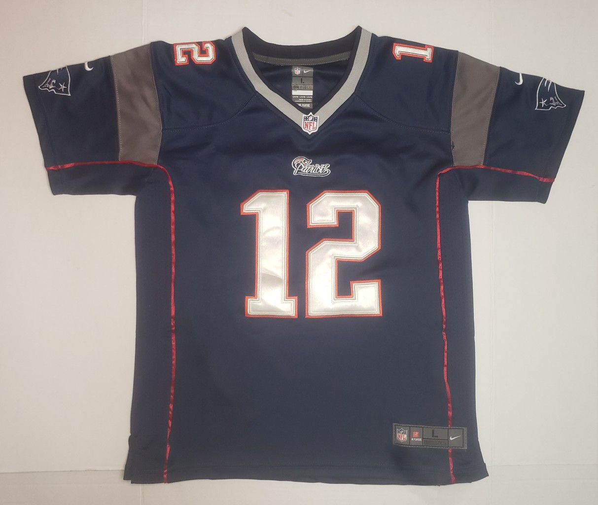 EXCELLENT NEW ENGLAND PATRIOTS Tom Brady Nike NFL On Field Sewn Youth Jersey L
