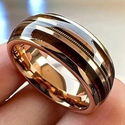 Men's 8mm Tungsten Guitar String Wood  Inlay Comfort-Fit Engagement Wedding Band 9