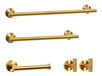 5-Piece Bathroom Hardware Set, Stainless Steel Towel Bar Accessories for Bathroom Include 16” Towel Bar, 24” Towel Bar, Toilet Paper Holder and 2 Towe