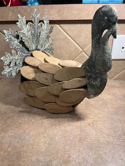 Vintage Handcrafted Metal & Wood Decorative Table Top Turkey