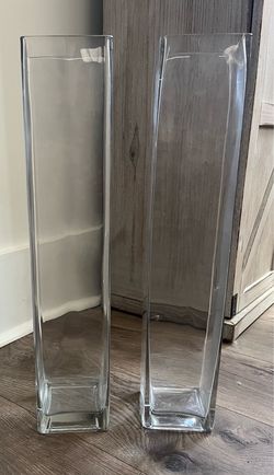 19.5” Tall Clear Glass Square Vases – Set of 2