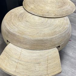 Vintage Rare Gabriella Crespi-Style Pencil Reed Rattan Extending Spherical Coffee Table 