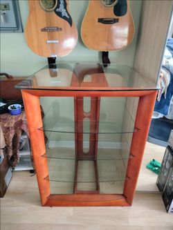 Stereo Console Entertainment Center Glass and Wood