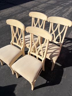 Set of 4 Cream Wood Dining Chairs