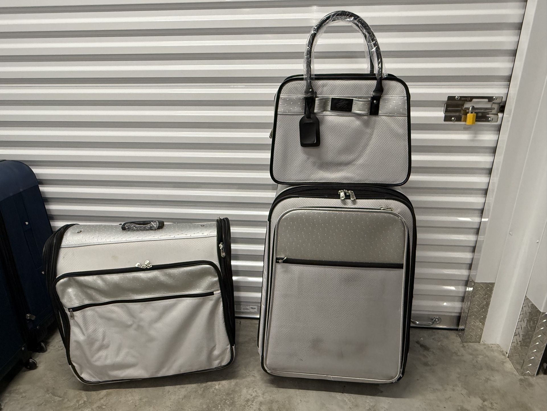 Joy Mangano 3-Piece Silver Luggage Set w/ Garment Organizer