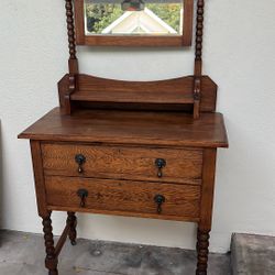 Vintage Oak Dresser With Mirror Antique