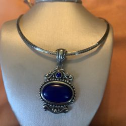 Sterling Silver Necklace With Blue Stone 