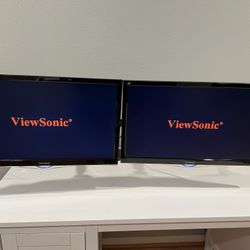 Dual Computer Screens With Grommet Mount