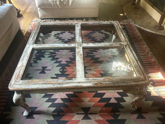 Rustic Distressed Wood Glass Top Coffee Table