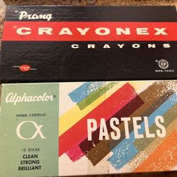 Vintage Art Supplies Alphacolor Pastels 12 and Prang Crayonex Crayons  24 almost New 