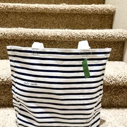 💲9👛kate spade navy painted stripe Canvas Book Tote