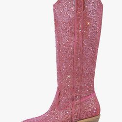 Hot Pink Glitter Rhinestones Cowgirl Boots Size 8