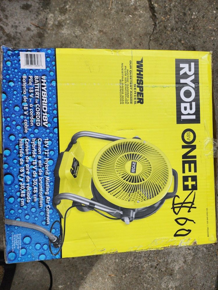 One+ Ryobi Whisper Series Mister Fan New In Box Only Tool $60