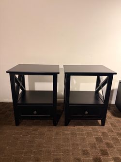 Black Nightstands with Drawers | Set of 2