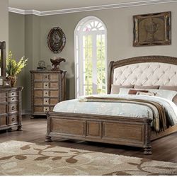 Brand New Natural Tone & Beige Elegant 4pc Queen Size Bedroom Set 