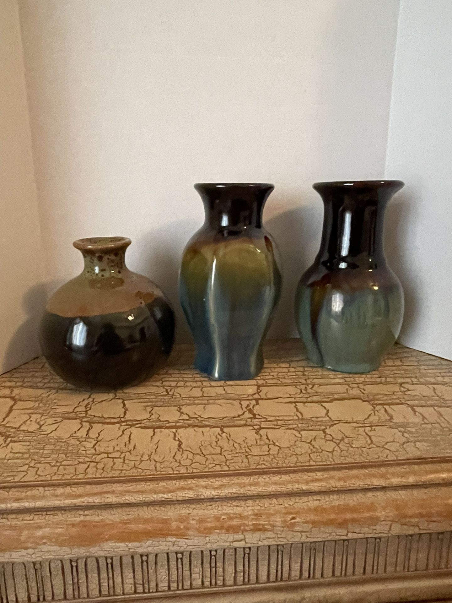 Vintage HOSLEY ceramic Vases Set Of 3 Mid century Collection Of Fine Art Excellent Condition