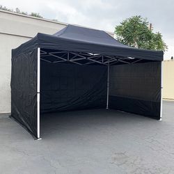 (New in Box) $180 Heavy-Duty 10x15 ft with (3 Sidewalls) EZ Popup Canopy Outdoor Gazebo, Carry Bag (Black, White)