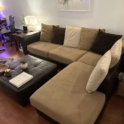 Spacious Modern L-Shaped Sectional with Matching Ottoman – Pickup Only