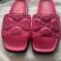 Gucci Pink Leather Slides New 40.5 $300.00