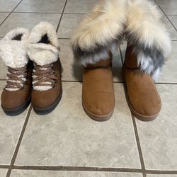 Brown Leather Fur Boots