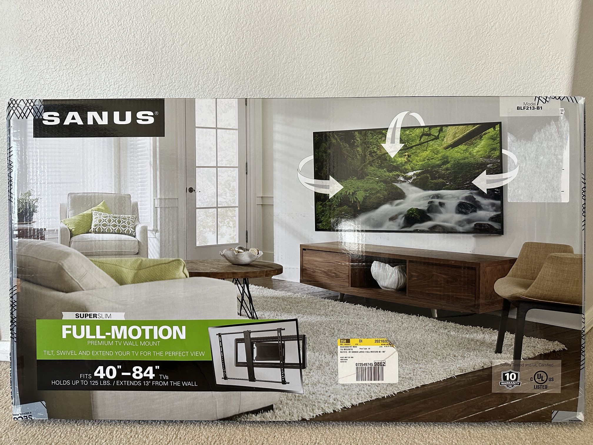 Sanus Premium Series Super Slim Full-Motion TV Wall Mount for TVs 40-84 up to 125lbs Black BLF213-B1