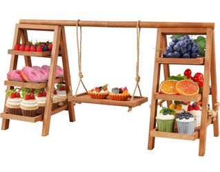 Wooden Cupcake Stand, 3 Tier Cupcake Display Stand for Dessert Display, Dessert Stands with Serving Tray and Foldable Stand for Party